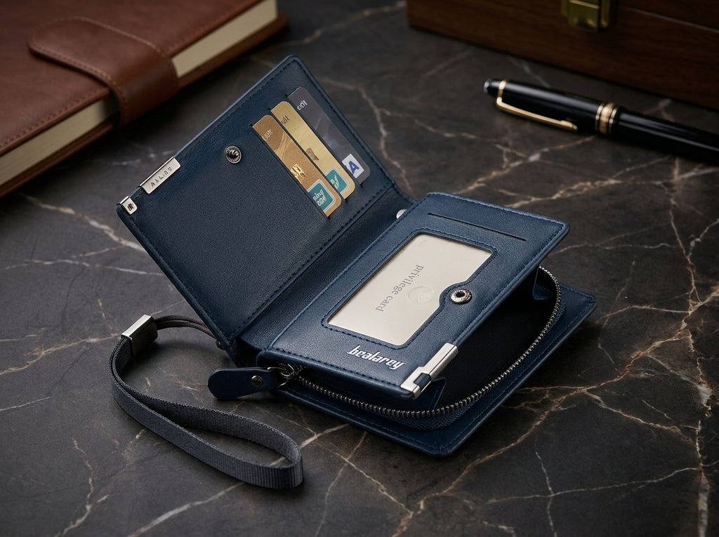 Leather Zipper Wallet with Wrist Strap