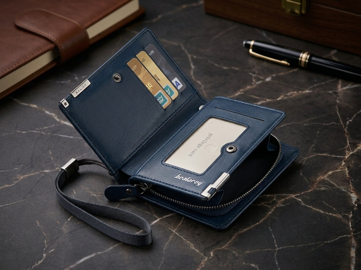 Leather Zipper Wallet with Wrist Strap