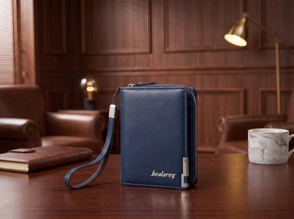Leather Zipper Wallet with Wrist Strap